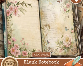 Flower Junk Journal Papers, Junk Journal Kits, Junk Journal Supplies, Blank Junk Journal, Lined Paper, Flower Journal Pages, Blank Journal