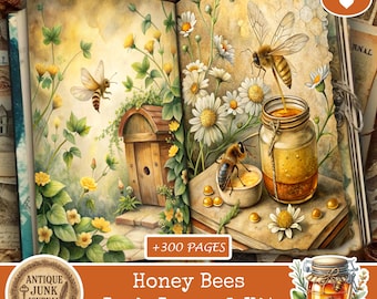 Junk Journal kits, Honey Bee Sunflower Apiary Printable Pages & Tags, Nature Botanical Journaling Pages, Junk Journal Supplies, Junk Journal