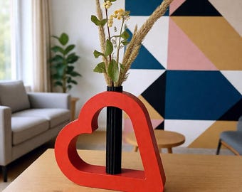 Valentine's Day Gift | Red Heart-Shaped Flower Vase | 3D Printed Heart Vase | Sustainable Decoration | Wedding & Love