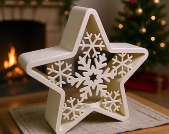 Star STL file with snowflakes | 3D printed Christmas star | LED tealight star download | Winter decoration STL | Decorative star 3D model