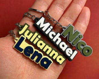 Personalized keychain with name | 3D printed | Choice of color & frame | Gift for birthdays, couples, family, friends
