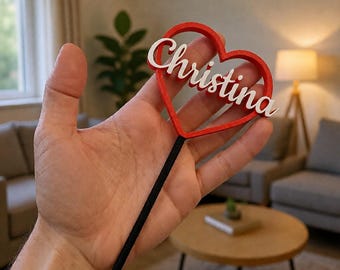 Valentine's Day Gift – Personalized Stem with Heart – Name Inside Heart – Decoration & Love Gift | 3D Print