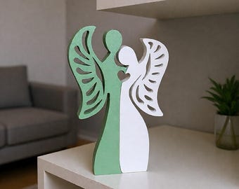 Angel Couple Decoration | Modern Guardian Angel Figurine | Minimalist Angel Sculpture | Gift for Weddings, Christenings, Christmas | 3D Printed