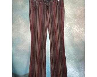 Vintage Y2K LEI Striped Lace Up Flare Pants Women's Size 9 Boho