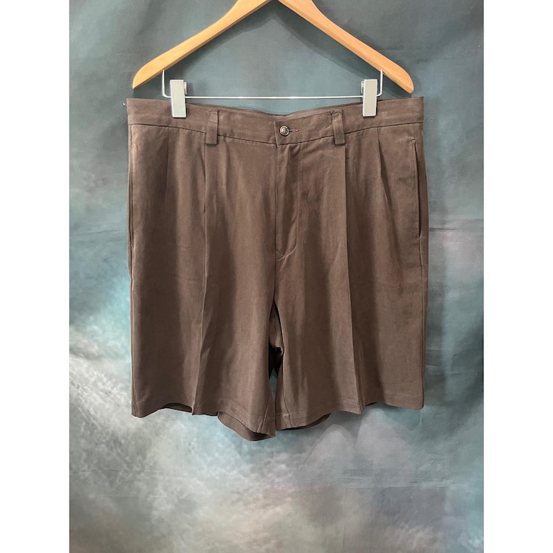 Tommy Bahama Mens 36 Brown 100% Silk Double Pleated Chino Shorts Solid Luxury 画像 1