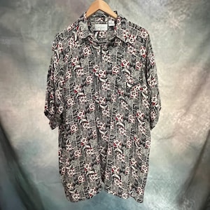 Vintage Bill Blass Silk Hawaiian Shirt Mens 2X Tropical Geometric Print