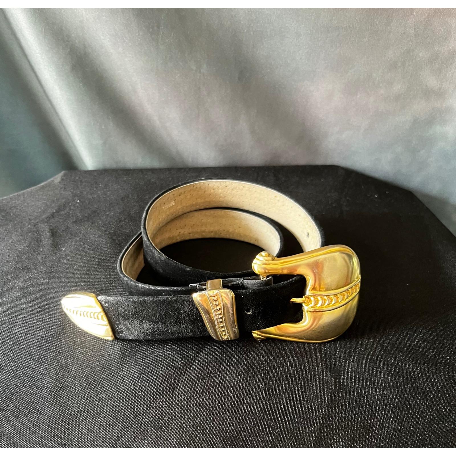 Lovers + Friends Black Suede  Belt with Gold Trimmed Pearl Accents Benny Belt in Coffee Suede with Gold – KHAITE main image 2