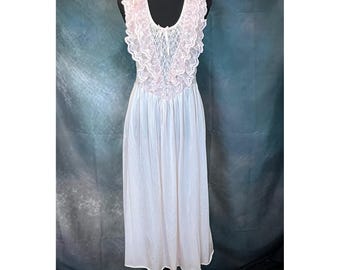 Vintage Pink Lace Trim Nightgown Long Slip Dress Size Medium