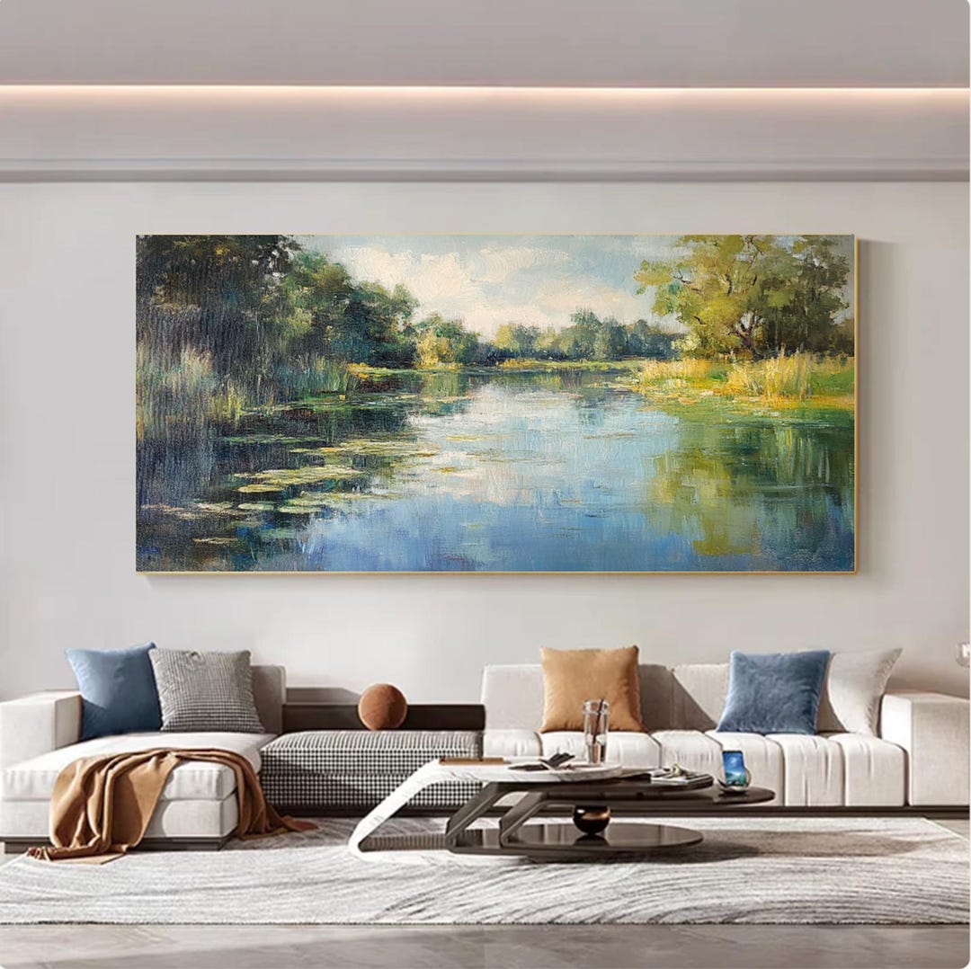 Large Abstract Landscape Oil Painting on Canvas, Original Water Lily ...