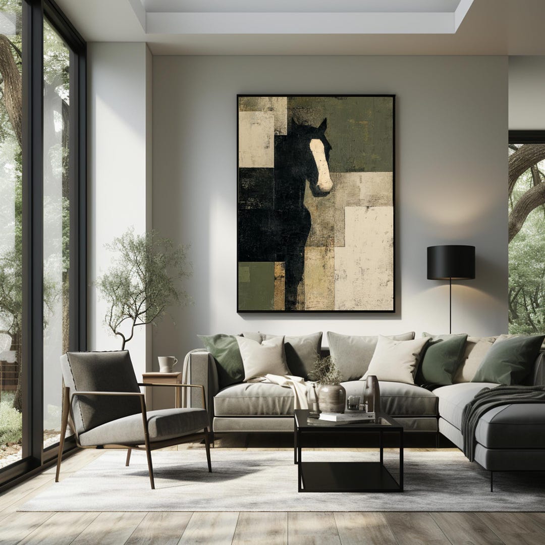 Abstract Black Horse Oil Painting, Minimalist Wabi Sabi Canvas Art - Etsy