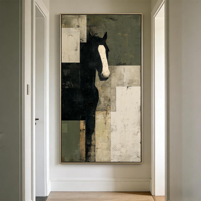 Abstract Black Horse Oil Painting, Minimalist Wabi Sabi Canvas Art - Etsy