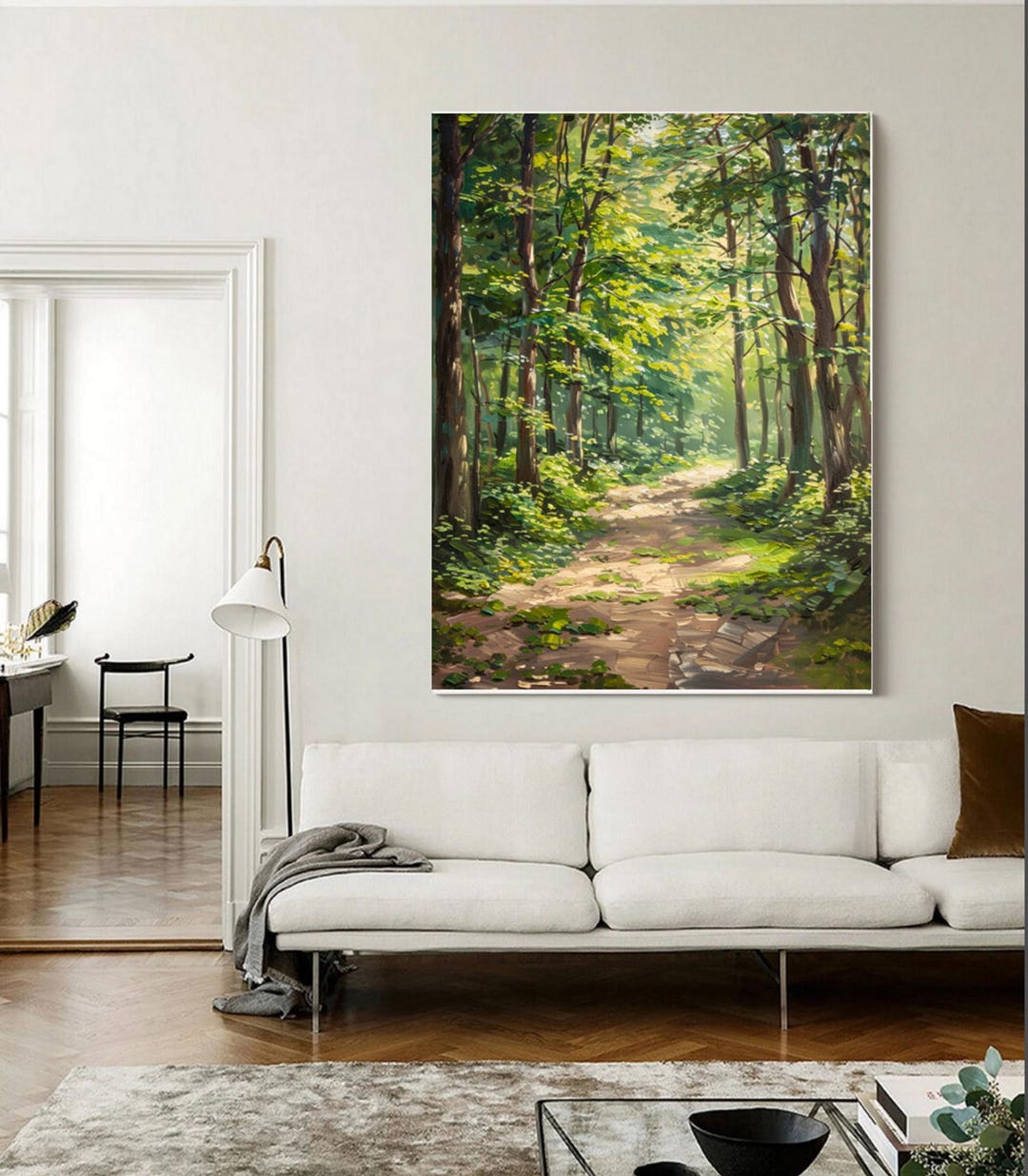 Large Impressionist Oil Painting on Canvas, Green Nature Landscape Wall ...