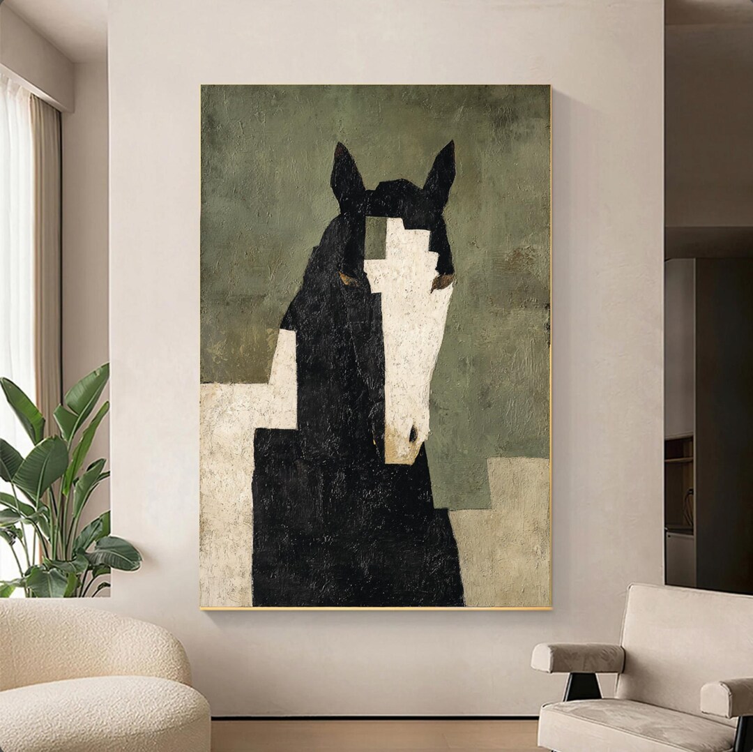 Textured Abstract Horse Painting | Wabi Sabi Japandi Wall Art - Etsy