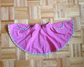 Soft Pink girls circle skirt with white and navy geometric binding Size 4T-5T