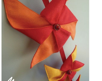 Kids Pinwheel Mobile/Wall Hanging  Red, Orange, Yellow Rainbow