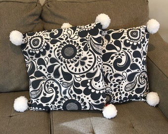 Modern Throw Pillow with giant handmade pompoms Bring life to your space!