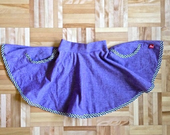 Soft Purple girls circle skirt with white and navy Zigzag binding binding Size 4T-5T