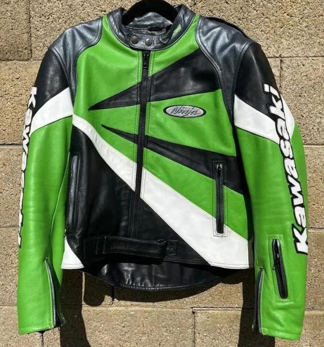 カワサキ Ninja 牛革レザー モーターサイクルジャケット：レトロ