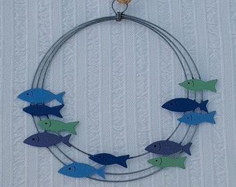 Décoration à suspendre en métal poisson bleu - Banc de sprats