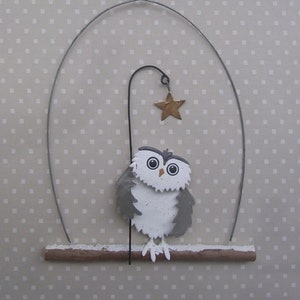 Hanging Owl And Star Decoration  Barn Owl Hanging Decor   Owl On Wood Christmas Decoration  Wooden Bird Ornament  Ornithology