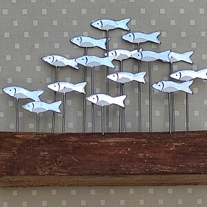 Little Shoal Of Silver Fish On Wood Fish Decoration Shoal Of Fish Sprats Sardine Decoration image 2