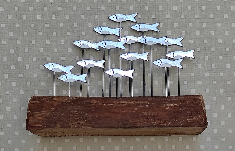 Little Shoal Of Silver Fish On Wood Fish Decoration Shoal Of Fish Sprats Sardine Decoration image 2