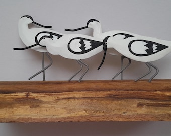 Décoration d'avocats sur une bûche - Décoration d'oiseau Échassiers Thème côtier