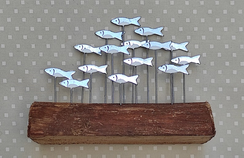 Little Shoal Of Silver Fish On Wood Fish Decoration Shoal Of Fish Sprats Sardine Decoration image 5