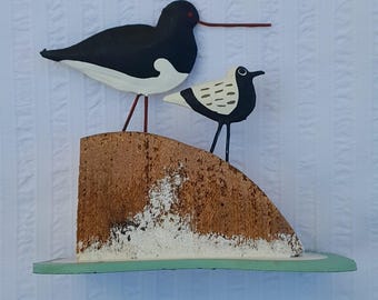 Décoration en bois d'huîtrier pie et d'oiseau de rivage
