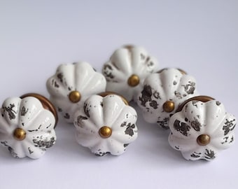 Lot de 6 boutons de tiroir en céramique blanche : poignées de placard style ancien