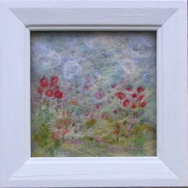 Needle Felted, Flower Picture,   Embroidered Picture,   Fibre Art,   Wall Art,  Felt Flowers,  Textile Art,  Fabric Art,  Framed,   Needle