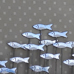 Little Shoal Of Silver Fish On Wood Fish Decoration Shoal Of Fish Sprats Sardine Decoration image 3