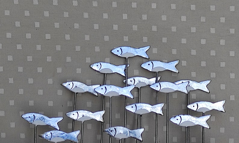 Little Shoal Of Silver Fish On Wood Fish Decoration Shoal Of Fish Sprats Sardine Decoration image 3