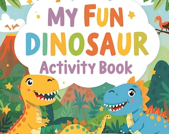 Activiteitenboek dinosaurus voor kinderen | Leuke afdrukbare spellen, doolhoven, wiskunde en puzzels | Vierkante pdf-download