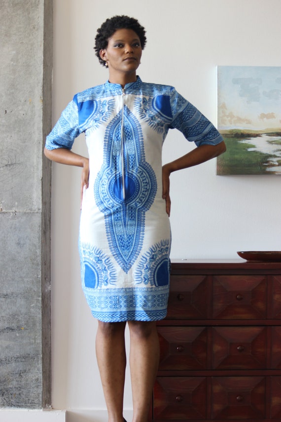Blue and white african dress Clearance