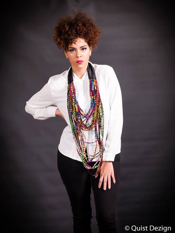 African Ankara Necklace, African Multistrand Necklace, African Wax