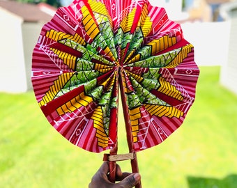 African Hand fan, Africa fan, Ankara print, African print fans with leather handles, Ghana Kente fan, handmade fan, Beach fold fan