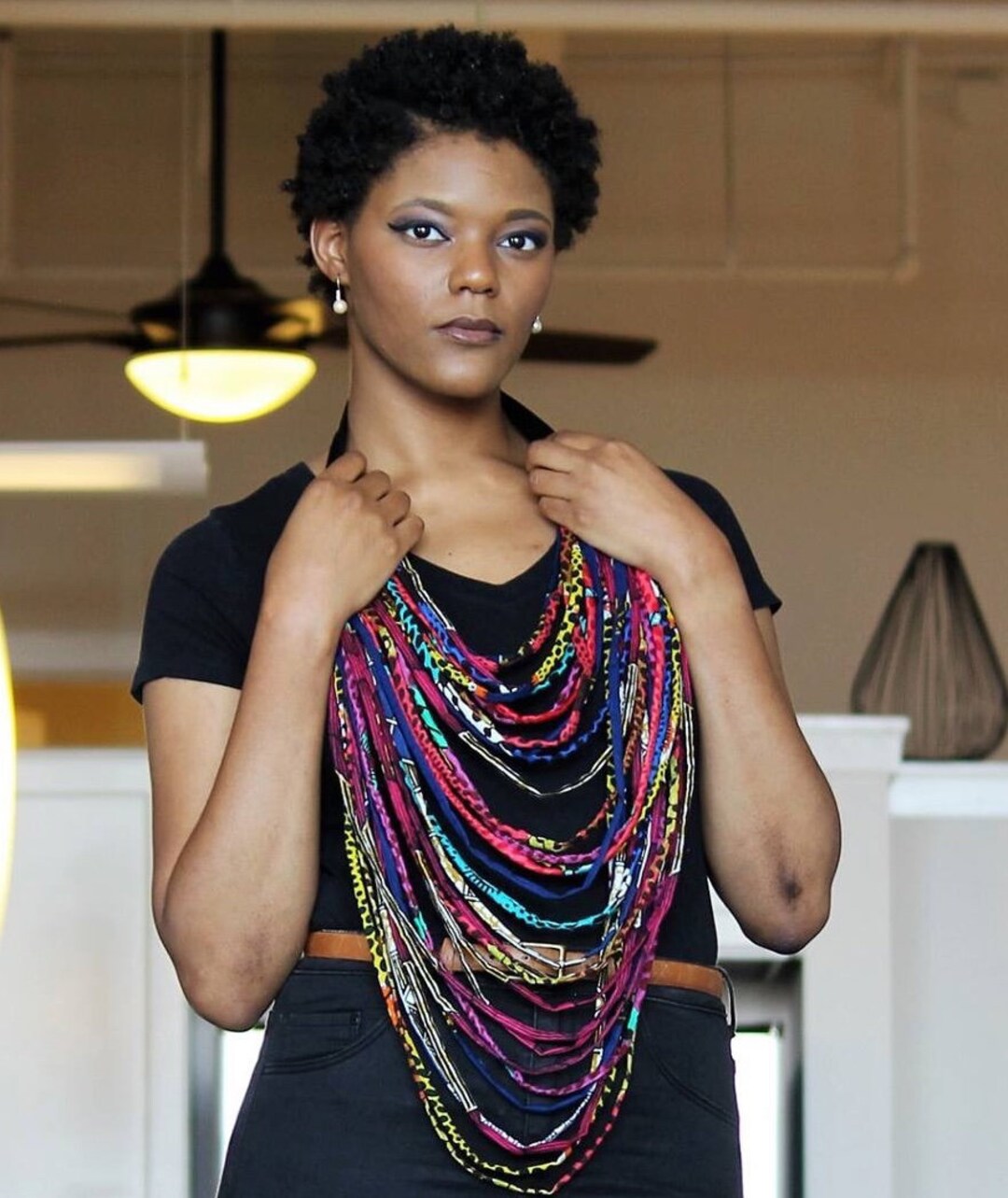 Wosois Tribal Choker Necklace & Earrings Set - Colorful Woven Rope Statement Jewelry For Women, Blue/Red/Green/Gold - View #2