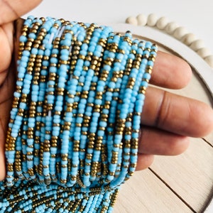 Blue Brown Waist Beads, Waist beads with Crystal, Waist Beads tie-on, Waist Beads Black Owned, Waist Beads for Weight Loss, Waist beads