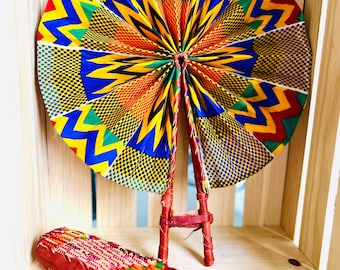 Hand fan, Africa fan , Ankara print, African print fans with leather handles, Ghana Kente fan, handmade fan, Beach fold fan FAST SHIPPING