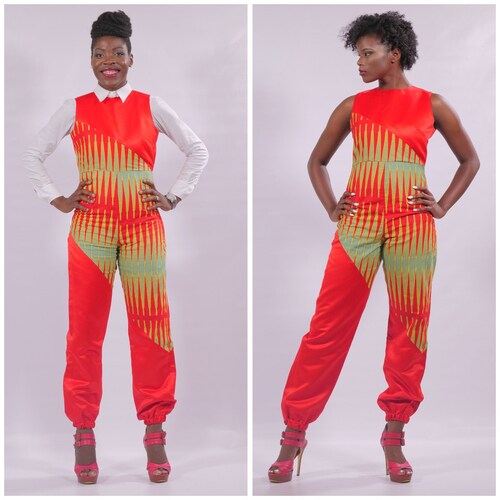 African Ankara Suit Jumper; Red African Jumper, African fashion; African Jumper; African Clothing; ankara jumpsuit; Ankara Female Jumper