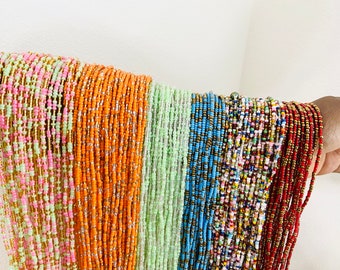 Cuentas de cintura de propiedad negra, cuentas para atar en la cintura, cuentas de cintura africanas para bajar de peso, cuentas de cintura, cuentas de desechos de talla grande de Ghana, 45 ”-50” de largo.