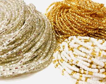 Gold and White Waist Beads tie-on, Waist beads with Crystal, Waist Beads tie-on, Waist Beads Black Owned, Waist Beads for Weight Loss