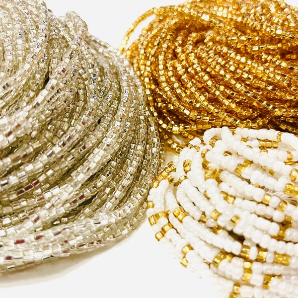 Gold and White Waist Beads tie-on, Waist beads with Crystal, Waist Beads tie-on, Waist Beads Black Owned, Waist Beads for Weight Loss