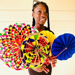 Hand fan, Africa fan , Ankara print, African print fans with leather handles, Ghana Kente fan, handmade fan, Beach fold fan FAST SHIPPING image 6