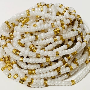 White and Gold Waist Beads tie-on, Women Waist beads with Crystal, Waist Beads tie-on, Waist Beads Black Owned, Waist Beads for Weight Loss