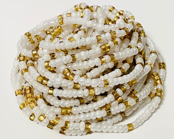 White and Gold Waist Beads tie-on, Women Waist beads with Crystal, Waist Beads tie-on, Waist Beads Black Owned, Waist Beads for Weight Loss