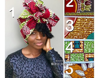 Vêtements africains, enveloppement de tête de kitenge africain, tissu jaune / noir Ankara Headwarp, enveloppements de tête Ankara, enveloppements de tête africains pour femmes,