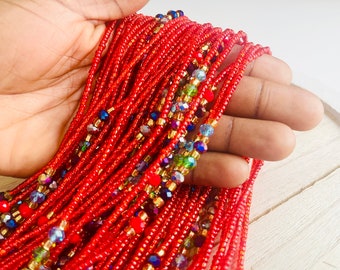 Red Crystal Waist Beads, Waist beads with Crystal, Waist Beads tie-on, Waist Beads Black Owned, Waist Beads for Weight Loss, Waist beads