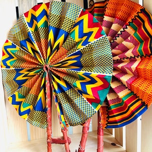 Hand fan, Africa fan , Ankara print, African print fans with leather handles, Ghana Kente fan, handmade fan, Beach fold fan FAST SHIPPING image 3